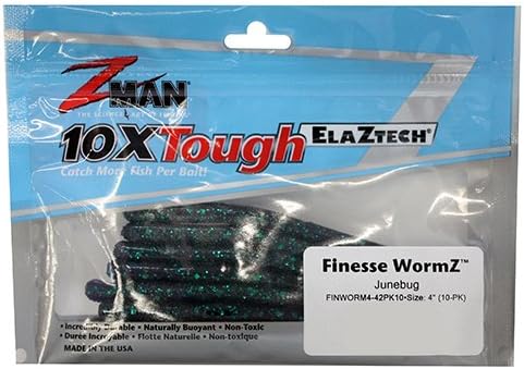 Z-Man Finworm4-42pk10 Elaztech Finesse Wormz Shaky Head Worm, 4
