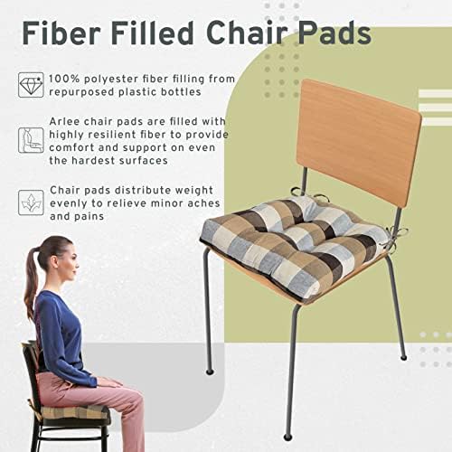 Arlee Home Fashions - Paddas de cadeira premium cheias de fibras - almofadas de cadeira com tiebacks –17,25 ”l x 16” W -