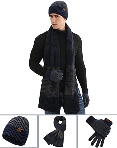 Luvas de inverno Chapéus de gorro, lenço e luvas de tela de toque definidas para homens e mulheres, conjunto de bonés de malha