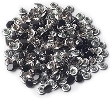 100 conjuntos de rebites de couro, bando de dupla tampa tubular preta preta em metal com ferramentas de fixação para