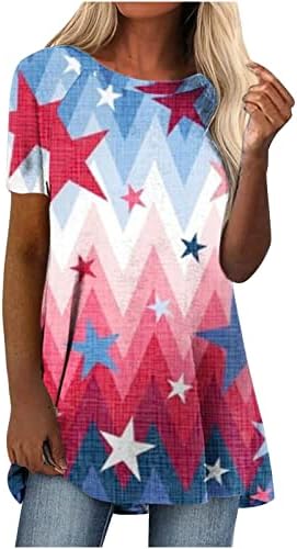 Camiseta de algodão para feminino Summer Summer outono de manga curta 2023 Crew Neck Independence Day Star Graphic Top