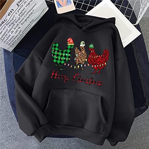 LMSXCT Merry Christmas Capuz para mulheres moda com leopardo frango gráfico Harajuku Sweathirts Pullover tops com bolsos