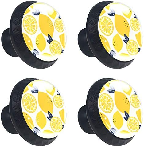 Botões de gabinete de halidey para crianças botões de gaveta de limão de frutas amarelas GLAS de cristal projetados em botões decorativos para sala de viveiro quarto da cozinha quarto da sala de estar 1.38 x 1,10in 4pcs