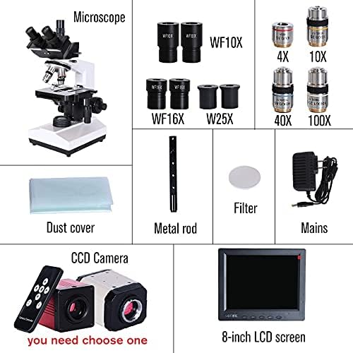 Microscópio Trinocular Biológico Profissional do ZSEDP ZOOM 2500X + Câmera CCD digital eletrônica USB + LCD de 8 polegadas