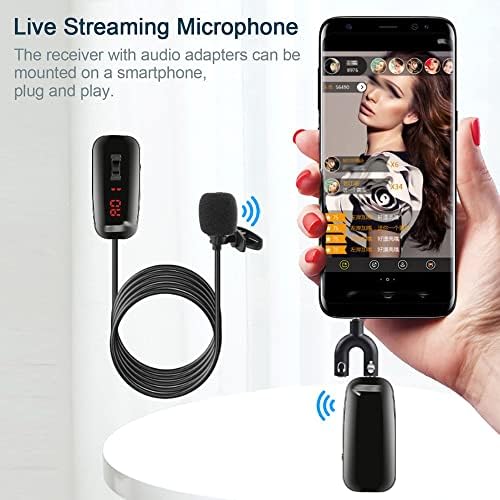 UXZDX Lavalier Microfone Mini Lappel Recording Live Streaming Microfone 50UHF para Laptop de Smartphone de Camecorder 50m