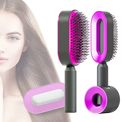 Escova de cabelo de auto-limpeza com suporte para mulheres, massageador de almofada de ar 3D Mushbag Brush Massage