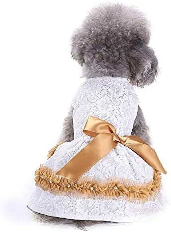 Vestido de cachorro da roda vital para cães médios pequenos garotas cachorros vestidos de princesa branca com arco e pérola decoração de renda de estimação casaco formal para a festa de casamento de Natal do Halloween