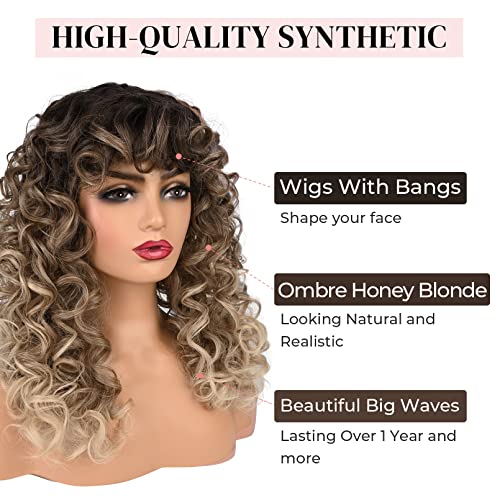 Lonai Curly Wig com franja para mulheres Long Honey Loiro perucas de beliscão com franja peruca sintética curta para uso diário