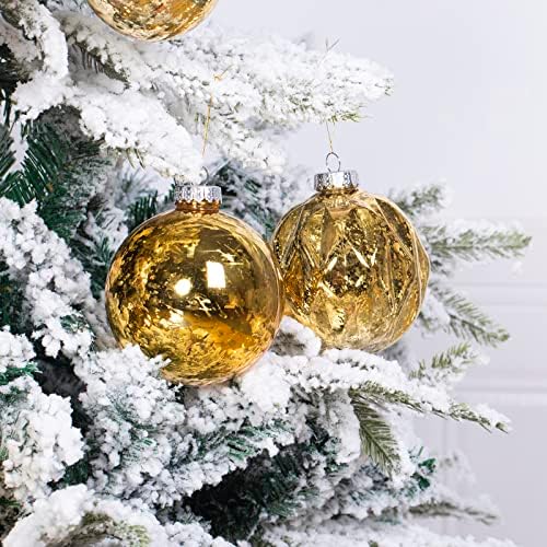Bola de árvore de árvore que pendurou uma bola de árvore de penduramento extra Ornamentos de bola de Natal de 3,14 polegadas, bola decorativa de mercúrio com ornamentos de árvores ganchos para o conjunto de decoração de casamento de férias de natal de 6, ouro