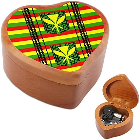 Tribal Kanaka Maoli Bandeira Caixas de música arborizadas Vintage Graved Heart Musical Box Presente para o aniversário do dia dos namorados de Natal
