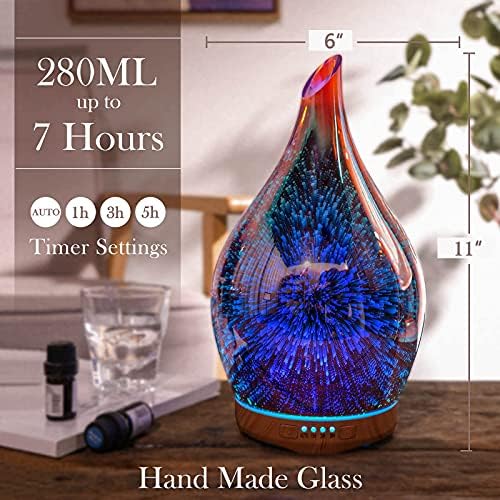 Porsseme 280ml Aladdin Vase+100ml Vulcão Difusor de aromaterapia de vidro 3D Umidificador ultrassônico de aromaterapia de vidro,