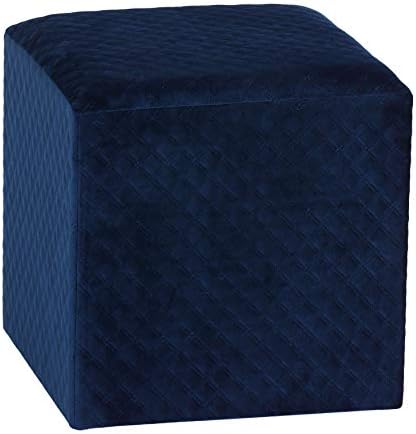 CORTESI Home Sooki Cube Otomano com costura de diamante em veludo azul marinho