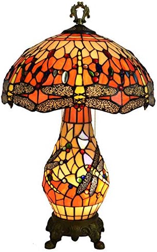 Tiffany Style manchado lâmpada de mesa de mesa amarela Dragonfly retro sala de estar de cabeceira de cabeceira lâmpada de lobby
