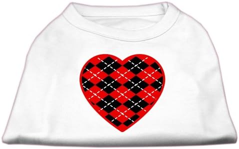 Argyle Heart Red Design Print Dog Camisa branca S
