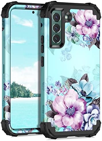 Casetego Compatível com Caixa Galaxy S22 5G, Floral Três camadas Casas resistentes à prova de choque de choque inteiro