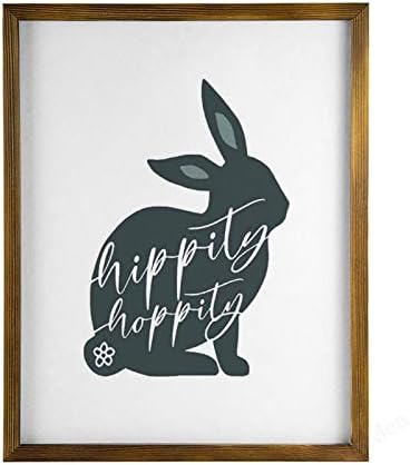 Vinmea decoração de casa sinal de madeira Bunny Hippily Hoppily emoldurado placar, sinal de arte de parede rústica 16 x20