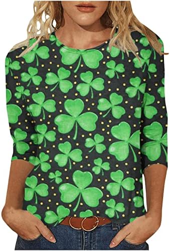 Camisa do dia de St Patricks Mulheres 3/4 Manga Irlanda Tops
