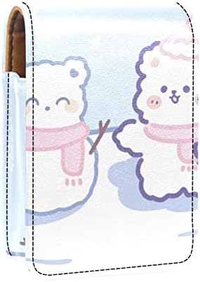 Caixa de batom de Oryuekan com espelho bolsa de maquiagem portátil fofa bolsa cosmética, animal de neve do animal de desenho animado