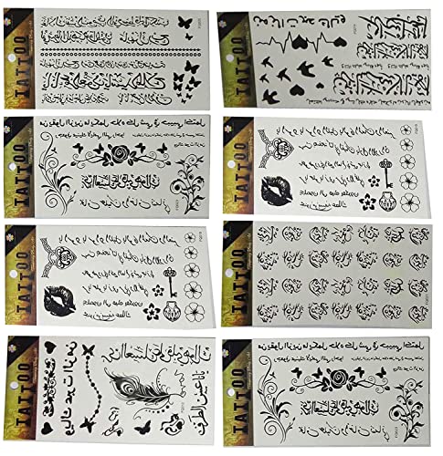 12 folhas Transferência temporária de auto -adesivo árabe tatuagens tatuagens adesivas pretas adesivo impermeável preto