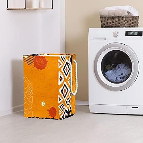 Cestas de lavanderia dobráveis ​​com cordão, fundo étnico Retro impermeável Oxford Fabric Laundry para roupas, caixas