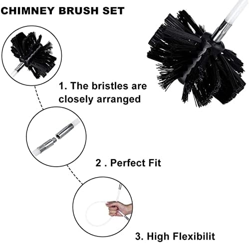 Chimney Sweep Kit Kit Kit de escova de limpeza, limpeza de ventilação do duto Conjunto de hastes flexíveis de 6/06/12/15 e 1* de cabeça de escova, ferramenta de limpeza de combustão de tubulação de drenagem, fácil de usar, 410mm, 15m (cor: 6 hastes, tamanho