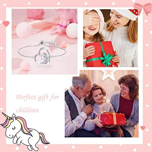 Luckilemon Magical Bracelet for Girls Crystal Heart Pingente Pinglelets Unicorn Jewelry Gifts for Girls Filha Neta sobrinha Aniversário