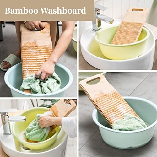 Lavagem de bambu natural de Homaisson para lavanderia, tábua de lavar as mãos, lavagem de lavagem anti-deslocação espessada para pequenos trabalhos de lavagem, desligando as ferramentas práticas da tábua de lavagem