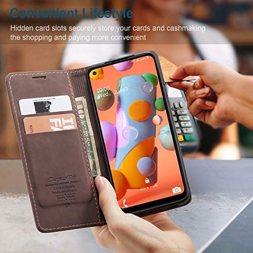 Caixa Samsung Galaxy A11, Caixa da carteira Galaxy A11 com suporte de cartão, carteira de capa de couro magnético para