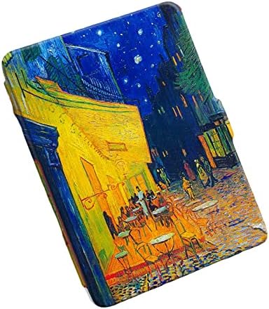 Caixa de casca esbelta para o Kindle Voyage - a caixa de proteção mais fina e mais leve, capa de couro PU com sono automático /despertar /Vincent van Gogh Cafe Réplica Pintura a óleo