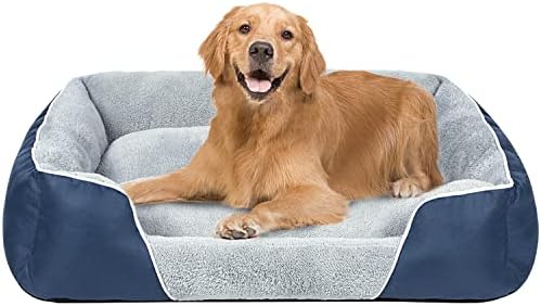 Cama de cachorro riromgy para cães médios, máquina de retângulo lavável cães aquecendo sofá de estimação calmante confortável cães ortopédicos para cães médios pequenos com fundo anti-deslizamento