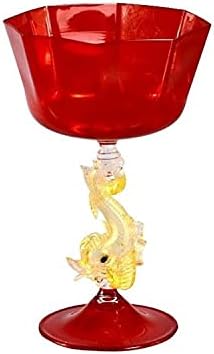 Yourmurano Glass Goblet em tons vermelhos com um haste de golfinho dourado - tiepolo