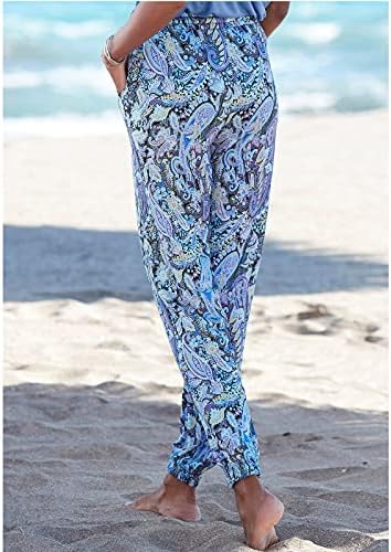 Calças de praia xxbr boho para feminino, Summer Floral Impresso Caminhadas elásticas elásticas calças de feixe