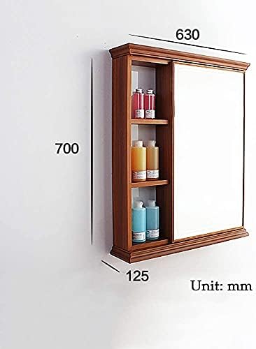 Armário de banheiro de gabinete de medicamento Buyt Armário de espelho de banheiro, imitação de madeira, armário de armazenamento multifuncional montado na parede com espelho 24,8 x27.5 x4.9