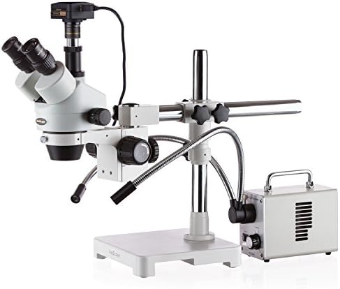 Microscópio de zoom estéreo trinocular com luzes de fibra óptica de fibra óptica de ganso de 30W e câmera digital