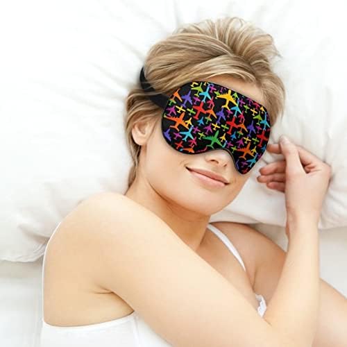 Padrão colorido de avião de avião engraçado máscara de olho máscara macia cobertura ocular com olho noturna de cinta ajustável para homens mulheres mulheres