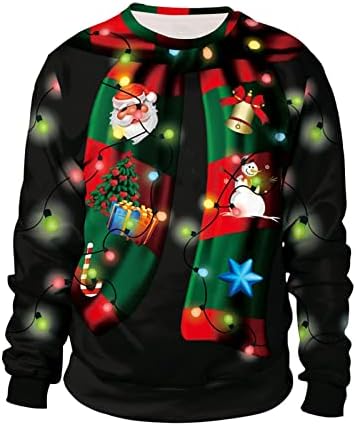 Camisas de homens, suéter de Natal feio, blusa de camiseta impressa e impressa em 3D de manga longa de manga longa para festa de natal para festa de natal