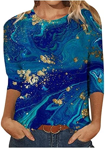 2023 Camiseta feminina de verão 3/4 Tops de mangas da moda Blusa da blusa de mármore de mármore camisetas gráficas camisetas casuais