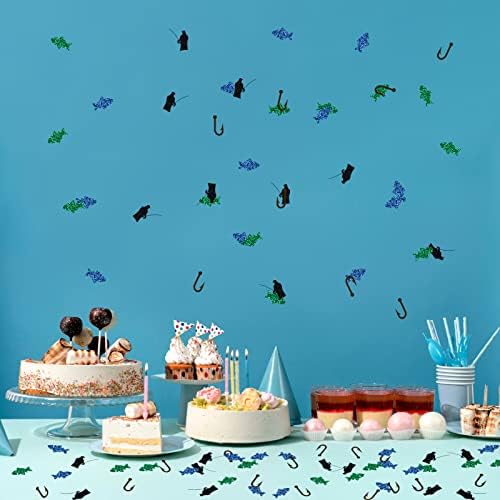 Confetes de mesa de pesca kimini-ki, 100 peças Glitter Fisherman Theme Birthday/Aposentadoria Party Table Confetti, Decorações