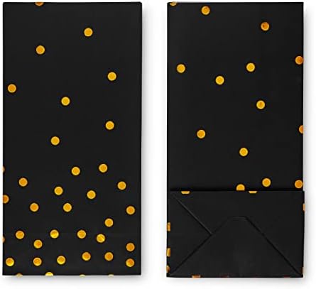 Sacos de presente pretos e dourados da Royal BlueBonnet - conjunto de 24 - sacolas e adesivos de guloseimas de papel preto - bolsas de agradecimento preto, decorações de festas pretas e douradas, suprimentos de festa preta, sacos de doces pretos