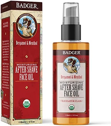 Badger - óleo de rosto pós -barba, bergamota e mentol, hidratante óleo de lasca pós -barba, natural após o barbear