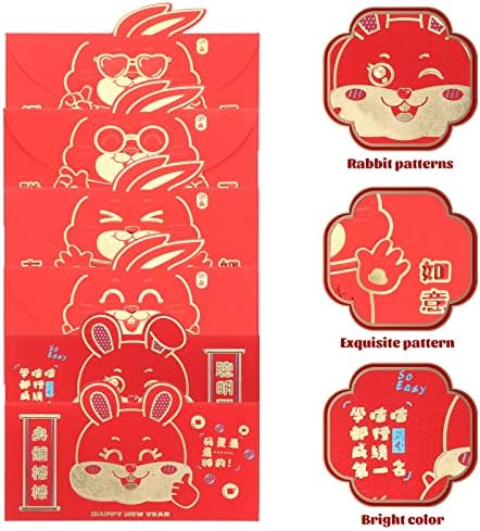 Luxshiny 12pcs 2023 envelopes vermelhos chineses Ano de envelopes vermelhos de coelho Rabbit Ano Hong Bao Pacotes de Pacotes de