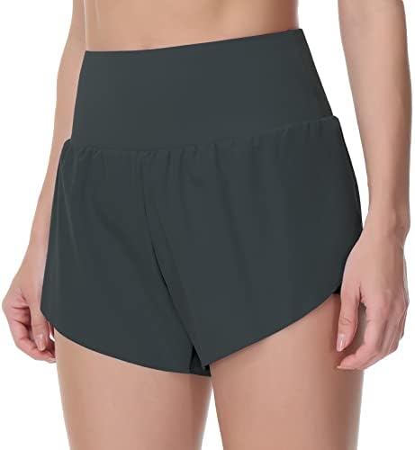 Chaução alta feminina Shorts de ginástica rápida de ginástica seca shorts de fenda com liners de malha zíper bolsos atléticos shorts