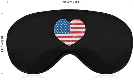 Máscara ocular da bandeira do coração da América dos EUA com alça ajustável para homens e mulheres noite de viagem