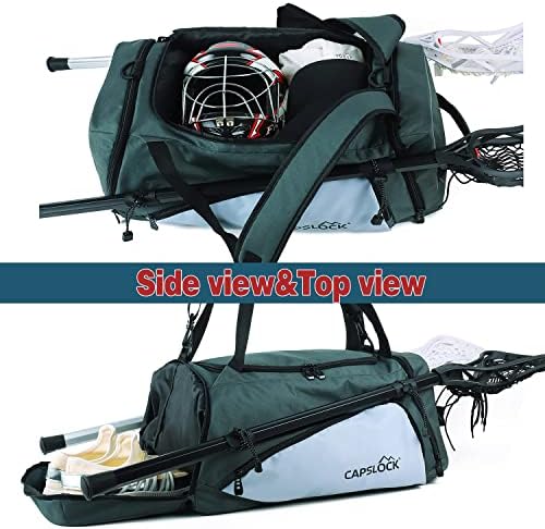 Bolsa de lacrosse Capslock - Use como mochila ou mochila - segura todo o equipamento de lacrosse ou hóquei em campo - 2 suportes de palitos e compartimento de chutes separados, 45L