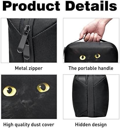 Organizador eletrônico, bolsa de higiene pessoal, organizador de carregador, organizador de cabo de viagem, padrão de gato de animal preto