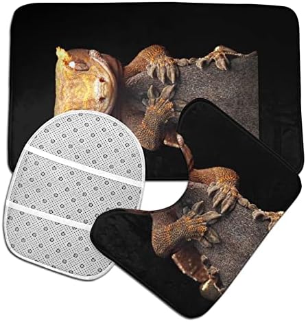 Aniaml Gecko Lizard Banheiro de piso de banheiro conjunto de 3 peças, tapete lavável do banheiro/tapete em forma de