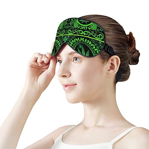 Máscara ocular de ervas daninhas de folhas verdes com alça ajustável para homens e mulheres noite de viagem de viagem