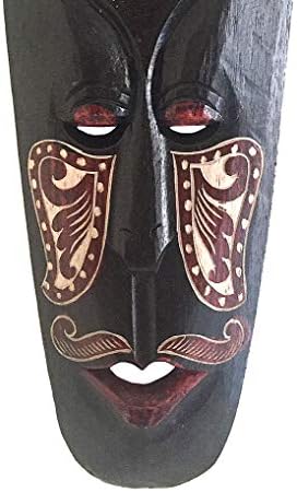 Máscara de decoração de parede africana esculpida em madeira OMA com belos desenhos pintados à mão - tamanho grande 20