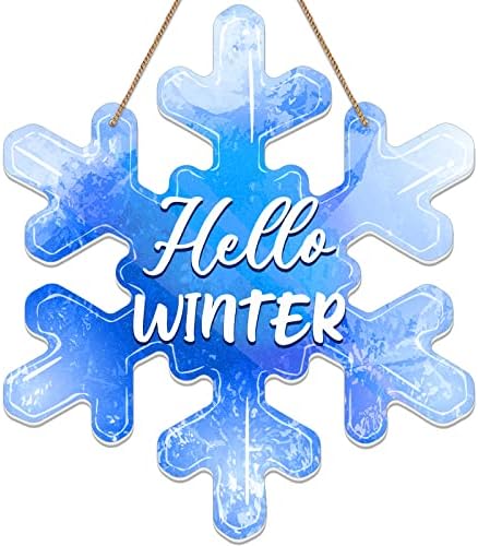 Sicohome Welcome Sign para a porta da frente, olá, sinal de porta de neve no inverno, decoração de inverno decoração