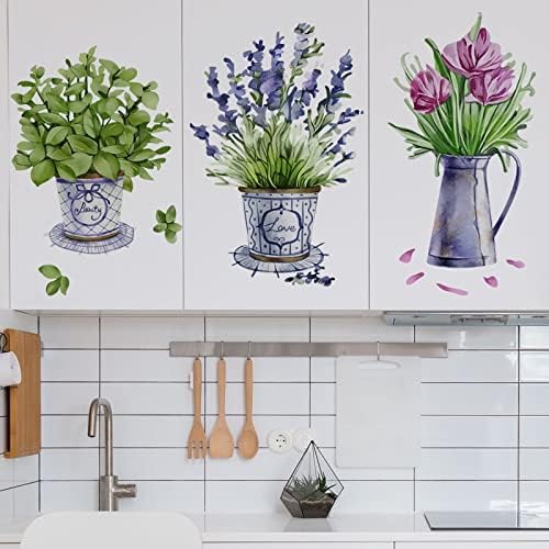 Adesivo de parede removível em vinil 3D decalques de plantas verdes DIY para a decoração da cozinha do quarto da sala